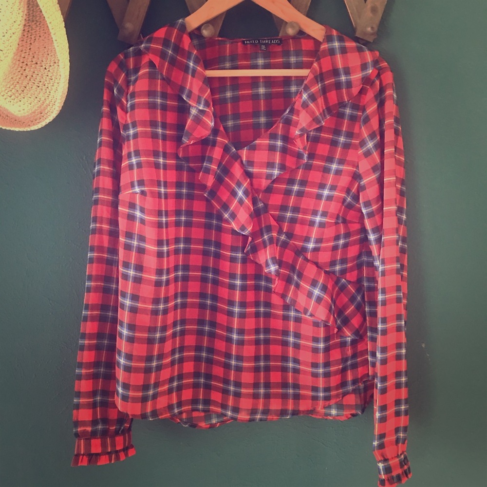 Never worn plaid sheer blouse